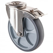 Roulette Inox Caoutchouc Ø200mm 220kg - Avec blocage directionnel