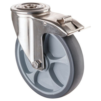 Roulette Inox Caoutchouc Ø200mm 220kg - Avec blocage directionnel