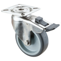 Roulette Inox Caoutchouc Ø75mm 75kg - Avec blocage directionnel