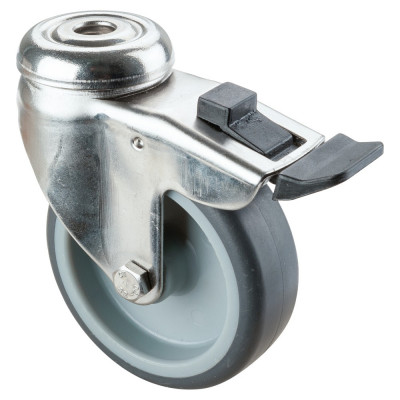 Roulette Inox Caoutchouc Ø75mm 75kg - Avec blocage directionnel