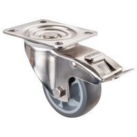 Roulette Inox Caoutchouc Ø80mm 100kg - Avec blocage directionnel Roulette Inox Caoutchouc Ø80mm 100kg - Avec blocage directionnel