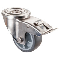 Roulette Inox Caoutchouc Ø80mm 100kg - Avec blocage directionnel Roulette Inox Caoutchouc Ø80mm 100kg - Avec blocage directionnel