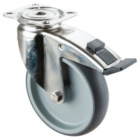 Roulette Inox Plastique Ø125mm 100kg - Avec blocage directionnel