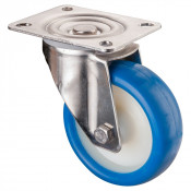 Roulette Inox Polyuréthane bleu 85 +/-3 Shore Ø100mm 110kg - Pivotante