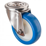 Roulette Inox Polyuréthane bleu 85 +/-3 Shore Ø100mm 110kg - Pivotante