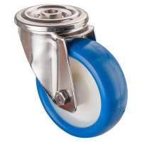 Roulette Inox Polyuréthane bleu 85 +/-3 Shore Ø100mm 110kg - Pivotante Roulette Inox Polyuréthane bleu 85 +/-3 Shore Ø100mm 110kg - Pivotante
