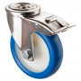 Roulette Inox Polyuréthane bleu 85 +/-3 Shore Ø125mm 150kg - Avec blocage direct