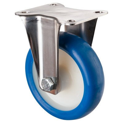 Roulette Inox Polyuréthane bleu 85 +/-3 Shore Ø125mm 150kg - Fixe