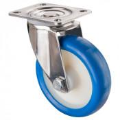 Roulette Inox Polyuréthane bleu 85 +/-3 Shore Ø125mm 150kg - Pivotante