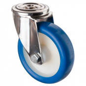 Roulette Inox Polyuréthane bleu 85 +/-3 Shore Ø125mm 150kg - Pivotante