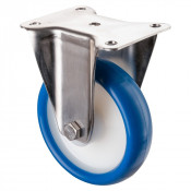 Roulette Inox Polyuréthane bleu 85 +/-3 Shore Ø150mm 200kg - Fixe