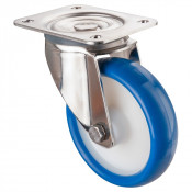 Roulette Inox Polyuréthane bleu 85 +/-3 Shore Ø150mm 200kg - Pivotante
