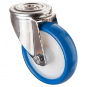 Roulette Inox Polyuréthane bleu 85 +/-3 Shore Ø150mm 200kg - Pivotante