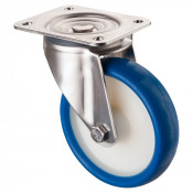 Roulette Inox Polyuréthane bleu 85 +/-3 Shore Ø160mm 250kg - Pivotante