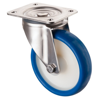 Roulette Inox Polyuréthane bleu 85 +/-3 Shore Ø160mm 250kg - Pivotante