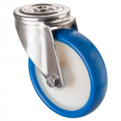 Roulette Inox Polyuréthane bleu 85 +/-3 Shore Ø160mm 250kg - Pivotante
