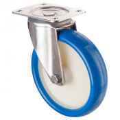 Roulette Inox Polyuréthane bleu 85 +/-3 Shore Ø200mm 300kg - Pivotante