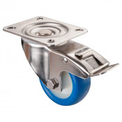Roulette Inox Polyuréthane bleu 85 +/-3 Shore Ø80mm 70kg - Avec blocage directio