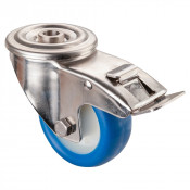 Roulette Inox Polyuréthane bleu 85 +/-3 Shore Ø80mm 70kg - Avec blocage directio