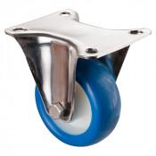 Roulette Inox Polyuréthane bleu 85 +/-3 Shore Ø80mm 70kg - Fixe