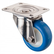 Roulette Inox Polyuréthane bleu 85 +/-3 Shore Ø80mm 70kg - Pivotante