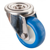 Roulette Inox Polyuréthane bleu 85 +/-3 Shore Ø80mm 70kg - Pivotante