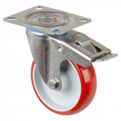 Roulette Inox Polyuréthane rouge 95 +/-3 Shore Ø100mm 140kg - Avec blocage direc