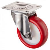 Roulette Inox Polyuréthane rouge 95 +/-3 Shore Ø100mm 140kg - Pivotante