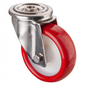 Roulette Inox Polyuréthane rouge 95 +/-3 Shore Ø100mm 140kg - Pivotante