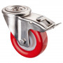 Roulette Inox Polyuréthane rouge 95 +/-3 Shore Ø100mm 200kg - Avec blocage direc