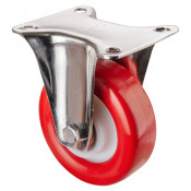 Roulette Inox Polyuréthane rouge 95 +/-3 Shore Ø100mm 200kg - Fixe