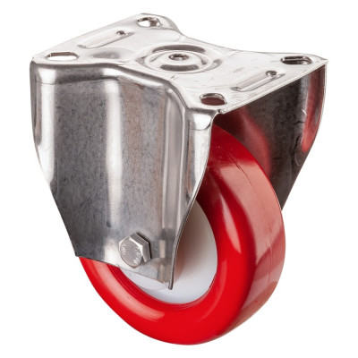 Roulette Inox Polyuréthane rouge 95 +/-3 Shore Ø100mm 200kg - Fixe