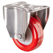 Roulette Inox Polyuréthane rouge 95 +/-3 Shore Ø100mm 200kg - Fixe