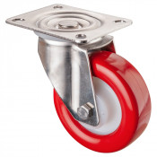 Roulette Inox Polyuréthane rouge 95 +/-3 Shore Ø100mm 200kg - Pivotante