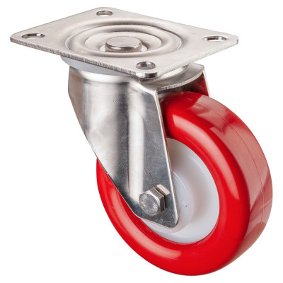 Roulette Inox Polyuréthane rouge 95 +/-3 Shore Ø100mm 200kg - Pivotante