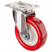 Roulette Inox Polyuréthane rouge 95 +/-3 Shore Ø100mm 200kg - Pivotante