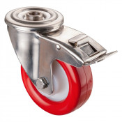 Roulette Inox Polyuréthane rouge 95 +/-3 Shore Ø100mm 200kg - Pivotante