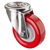 Roulette Inox Polyuréthane rouge 95 +/-3 Shore Ø100mm 200kg - Pivotante