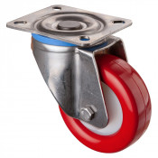Roulette Inox Polyuréthane rouge 95 +/-3 Shore Ø100mm 200kg - Pivotante