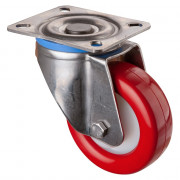 Roulette Inox Polyuréthane rouge 95 +/-3 Shore Ø100mm 200kg - Pivotante