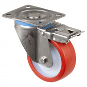 Roulette Inox Polyuréthane rouge 95 +/-3 Shore Ø100mm 250kg - Avec blocage total