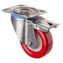 Roulette Inox Polyuréthane rouge 95 +/-3 Shore Ø100mm 250kg - Avec blocage total