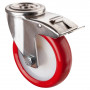 Roulette Inox Polyuréthane rouge 95 +/-3 Shore Ø125mm 180kg - Avec blocage direc