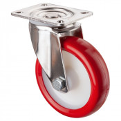 Roulette Inox Polyuréthane rouge 95 +/-3 Shore Ø125mm 180kg - Pivotante