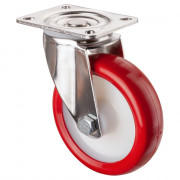 Roulette Inox Polyuréthane rouge 95 +/-3 Shore Ø125mm 180kg - Pivotante