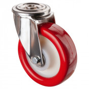 Roulette Inox Polyuréthane rouge 95 +/-3 Shore Ø125mm 200kg - Pivotante