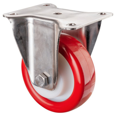 Roulette Inox Polyuréthane rouge 95 +/-3 Shore Ø125mm 250kg - Fixe