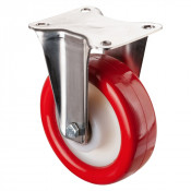 Roulette Inox Polyuréthane rouge 95 +/-3 Shore Ø125mm 250kg - Fixe