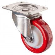 Roulette Inox Polyuréthane rouge 95 +/-3 Shore Ø125mm 250kg - Pivotante