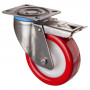 Roulette Inox Polyuréthane rouge 95 +/-3 Shore Ø125mm 300kg - Avec blocage total